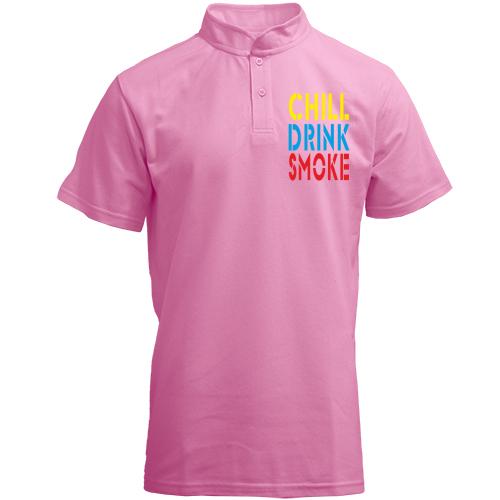 Футболка с воротником стойкой Chill, Drink, Smoke
