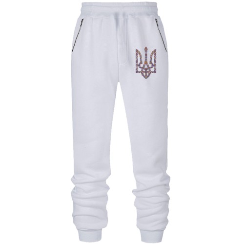 Штани з футера без начісу з орнаментным гербом України