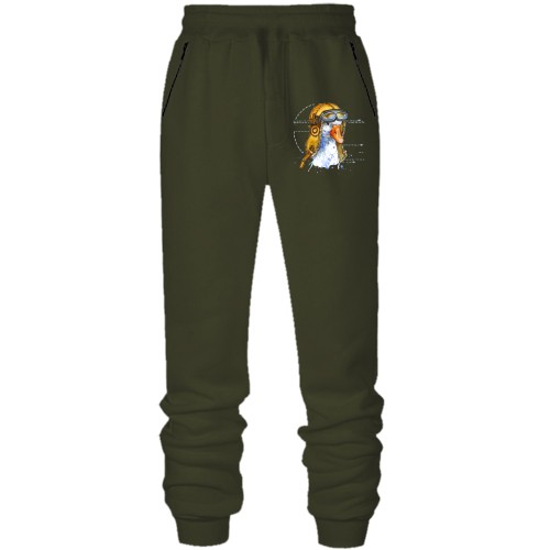 Штаны из футера без начеса с гусем в шлеме лётчика