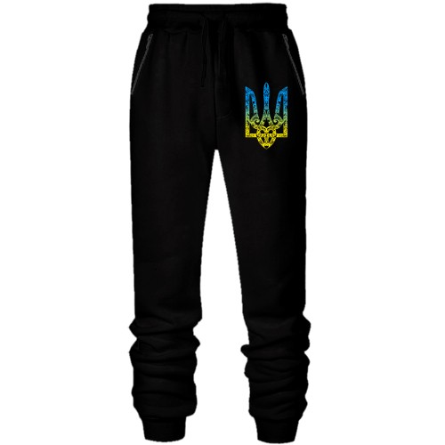 Штани з футера без начісу Тризуб із жовто-синім переходом