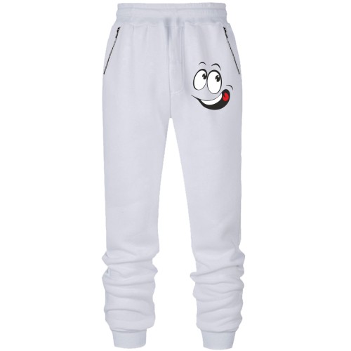 Штаны из футера без начеса с веселым смайлом