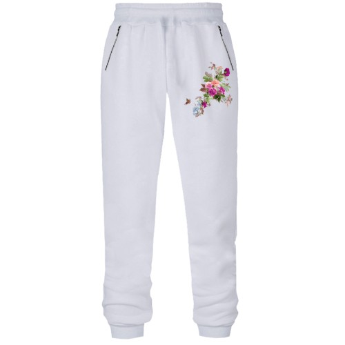 Штани з футера без начісу з квітами і метеликом