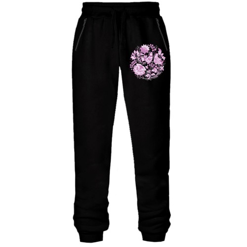 Штани з футера без начісу з фіолетовим орнаментом