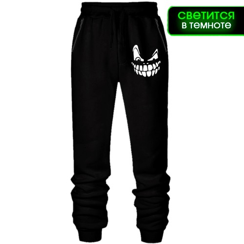 Штани з футера без начісу зі злорадним смайлом