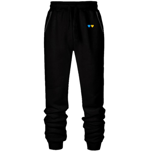 Штани з футера без начісу жовто-сині сердечка (міні принт)