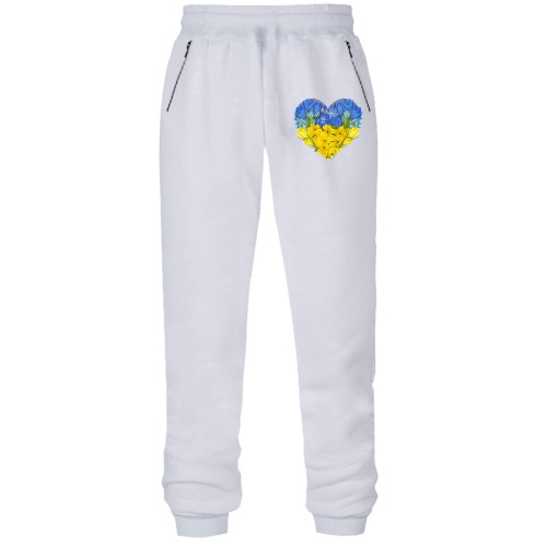 Штани з футера без начісу Серце із жовто-блакитних квітів