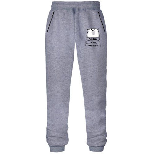 Штаны из футера без начеса с надписью 