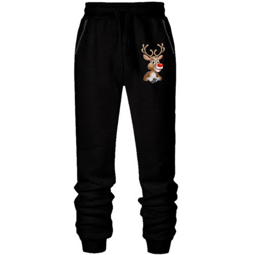 Штаны из футера без начеса с весёлым оленем