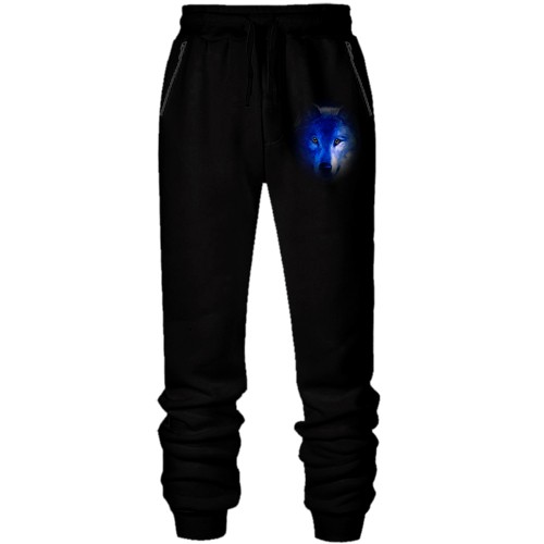 Штаны из футера без начеса с синим волком