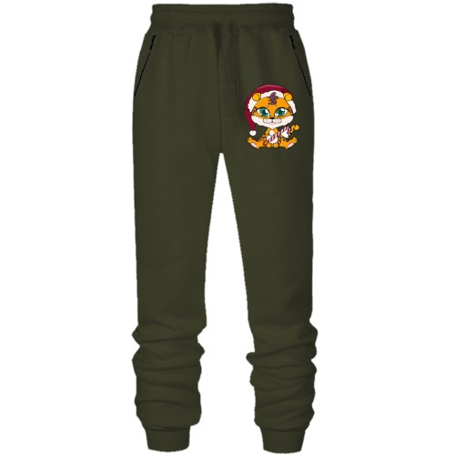 Штани з футера без начісу Тигреня з новорічним льодяником