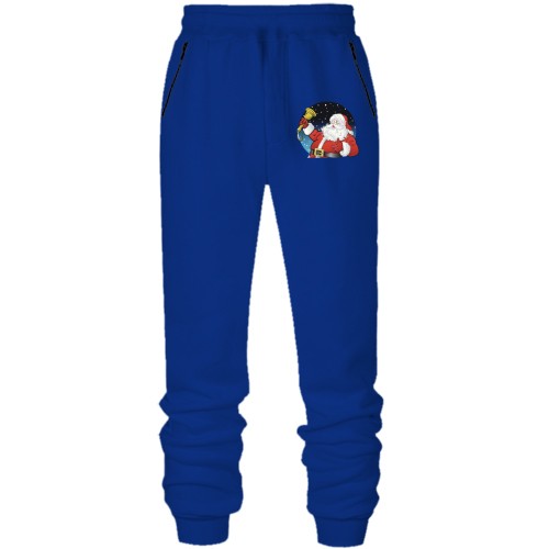 Штани з футера без начісу з Санта Клаусом і дзвіночком