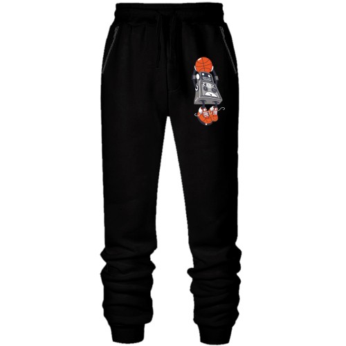 Штаны из футера без начеса с роботом баскетболистом