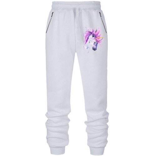 Штаны из футера без начеса с розовым единорогом