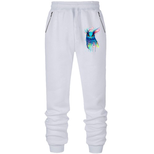 Штани з футера без начісу з акварельною совою