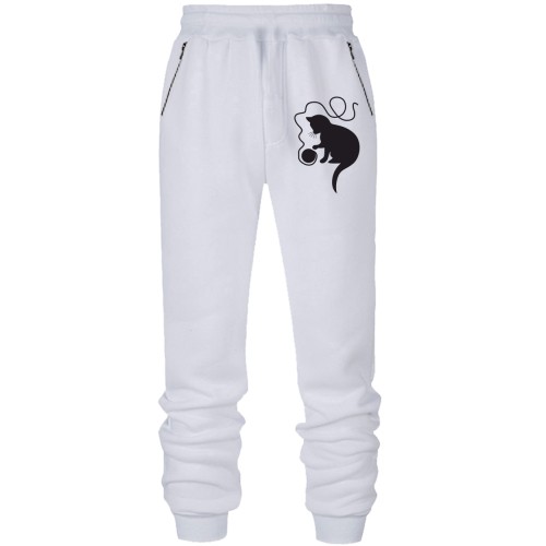 Штаны из футера без начеса кот с клубочком