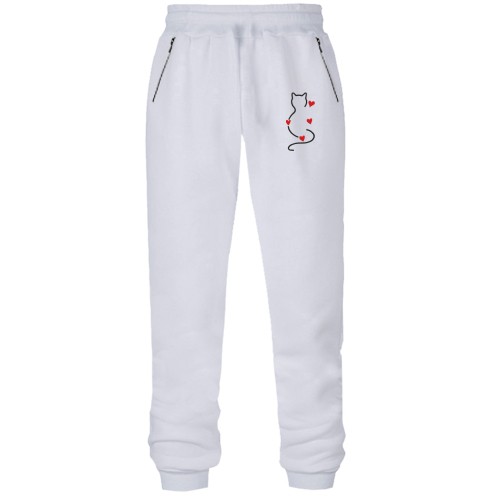 Штани з футера без начісу силует кота з сердечками