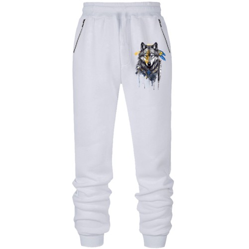 Штани з футера без начісу Вовк з жовто-синім пір'ям