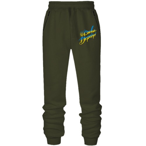 Штани з футера без начісу із фразою 