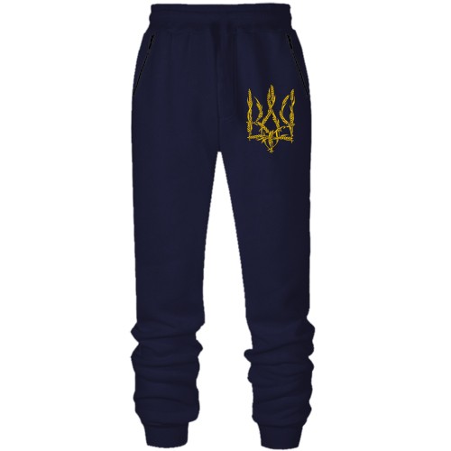 Штаны из футера без начеса с тризубом из колосков