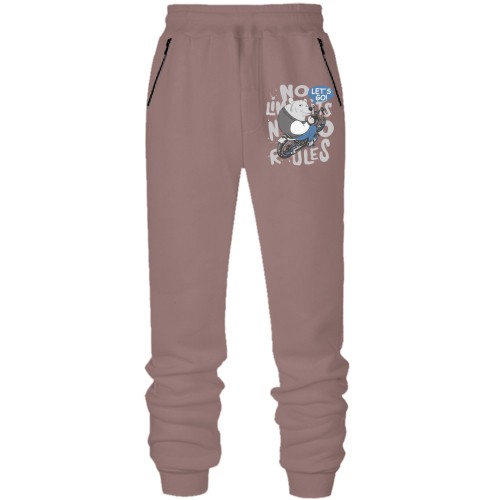 Штаны из футера без начеса с хитрым медведем байкером