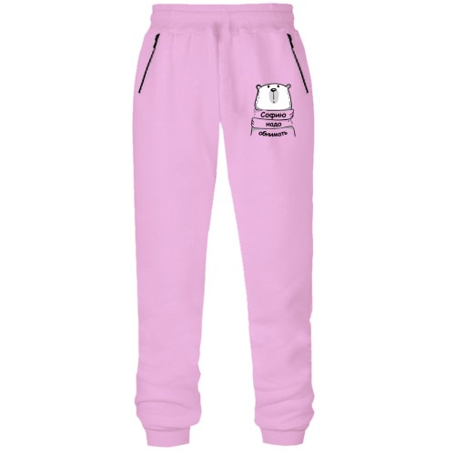 Штаны из футера без начеса с надписью 