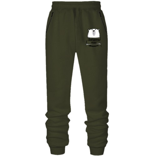 Штаны из футера без начеса с надписью 