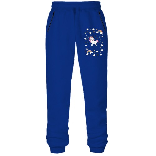 Штани з футера без начісу з єдинорогом в хмарах