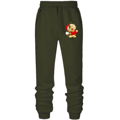 Штаны из футера без начеса с Рождественским котёнком