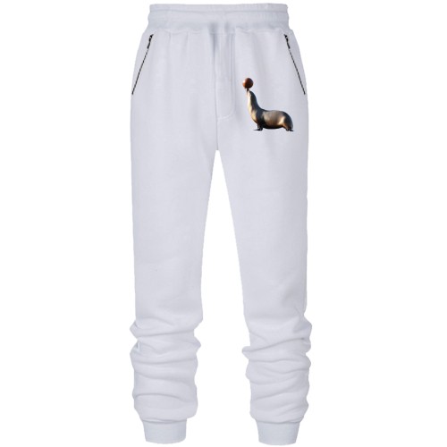 Штаны из футера без начеса с тюленем и мячом