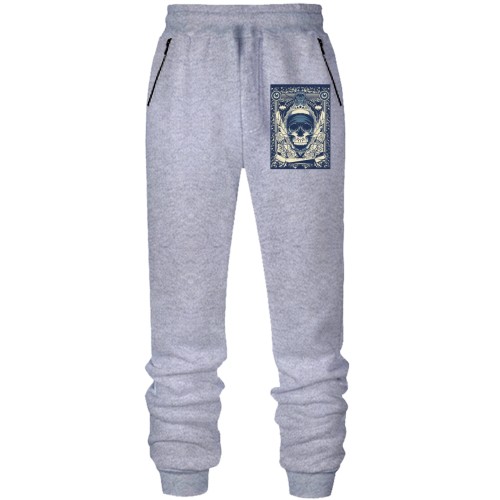 Штани з футера без начісу з черепом і вовками