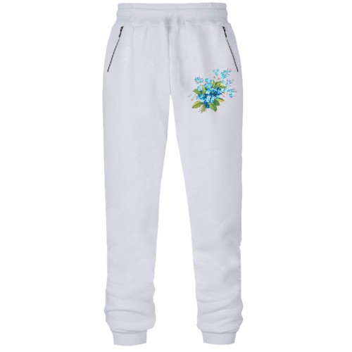 Штани з футера без начісу з блакитними квітами