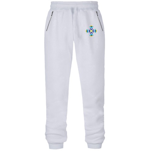 Штаны из футера без начеса с вышитым орнаментом (мини на груди)