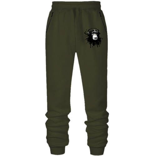 Штаны из футера без начеса с обезьяной в наушниках