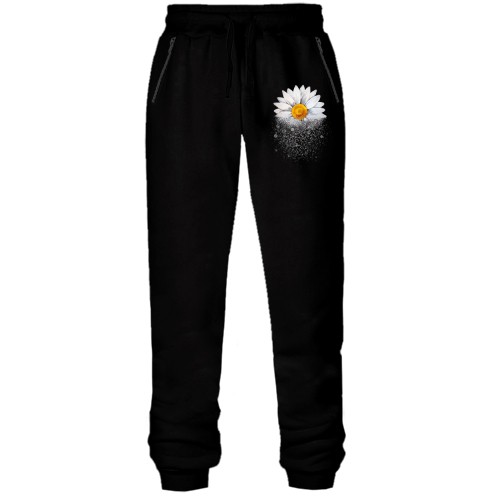 Штаны из футера без начеса с АРТ-ромашкой