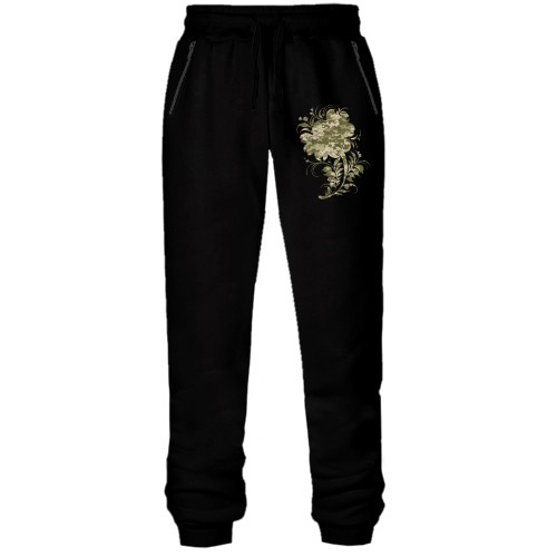 Штаны из футера без начеса с камуфляжным цветком в стиле писанки