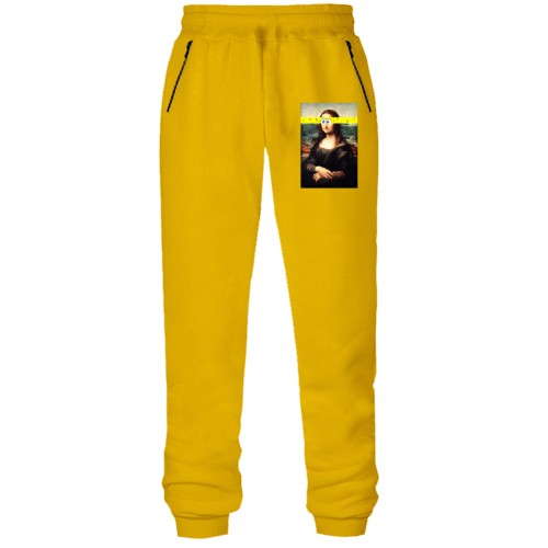 Штани з футера без начісу Мона Ліза з очима Губки Боба.