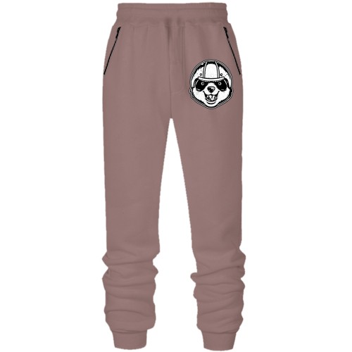 Штани з футера без начісу з пандою в шоломі