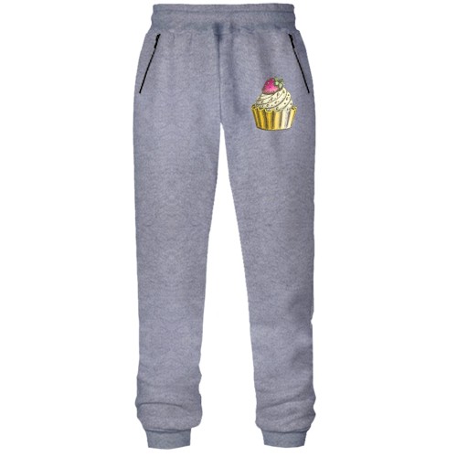 Штаны из футера без начеса с кексом и клубникой