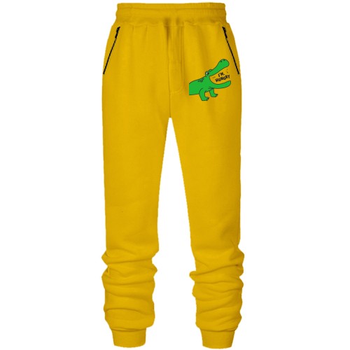 Штаны из футера без начеса с крокодилом и надписью 