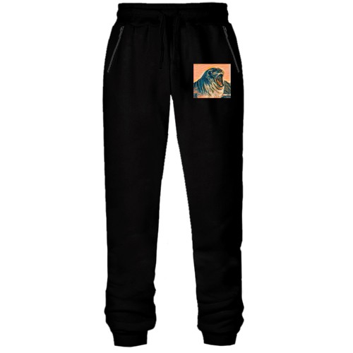 Штаны из футера без начеса с тюленем