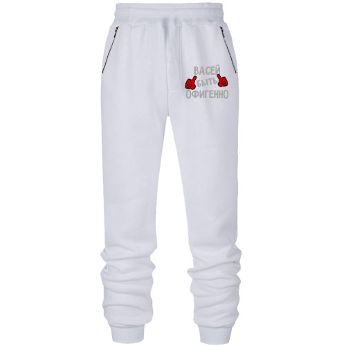 Штаны из футера без начеса с надписью 