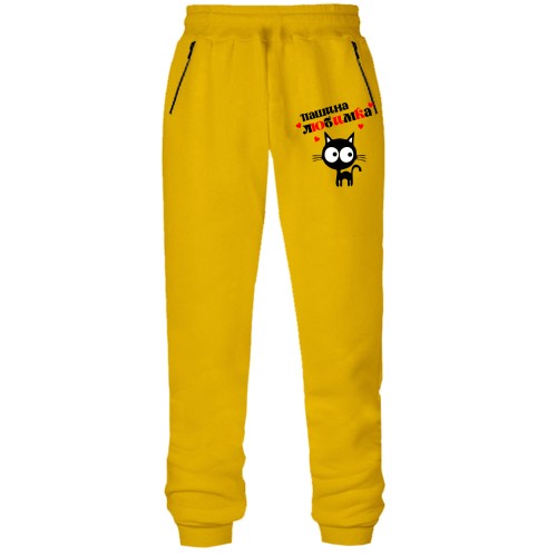 Штаны из футера без начеса с надписью 