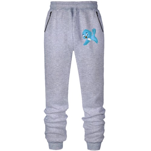 Штаны из футера без начеса с маленькой птичкой