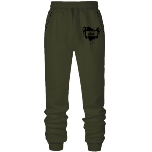 Штани з футера без начісу з мавпами і касетою