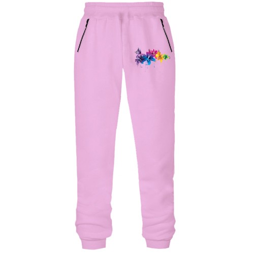 Штани з футера без начісу з яскравими квітами і метеликами