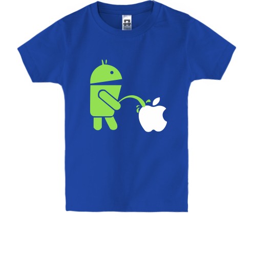 Дитяча футболка із малюнком, де робот Android пісяє на логотип Apple