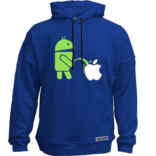 Худи без начеса с рисунком, где робот Android писает на логотип Apple