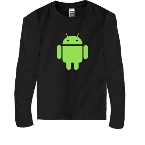 Детский лонгслив с зеленым роботом Android