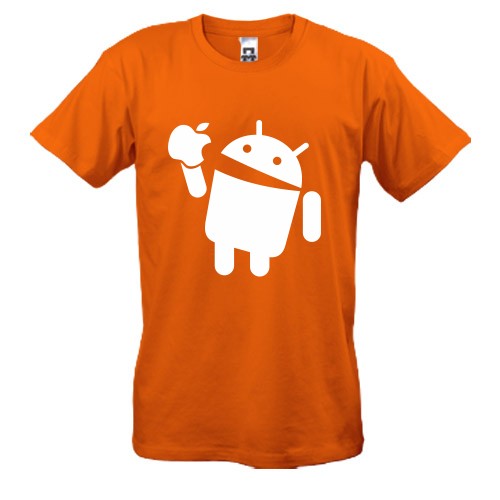 Мужская футболка с силуэтом робота Android, держащего надкушенное яблоко