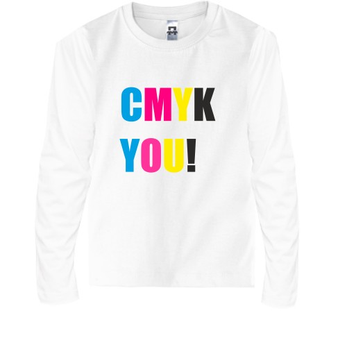 Детский лонгслив с разноцветной надписью «CMYK YOU!»